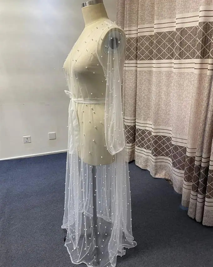 Maternity Gown for Baby Shower Dressing Gown Perspective Sheer Skirt Long Tulle Bridal Robe Puffy Sleepwear for Women Nightwear
