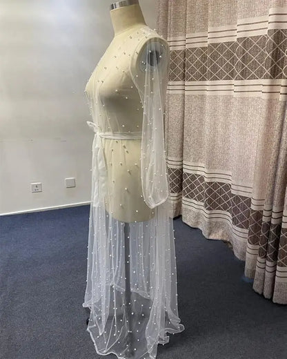 Maternity Gown for Baby Shower Dressing Gown Perspective Sheer Skirt Long Tulle Bridal Robe Puffy Sleepwear for Women Nightwear