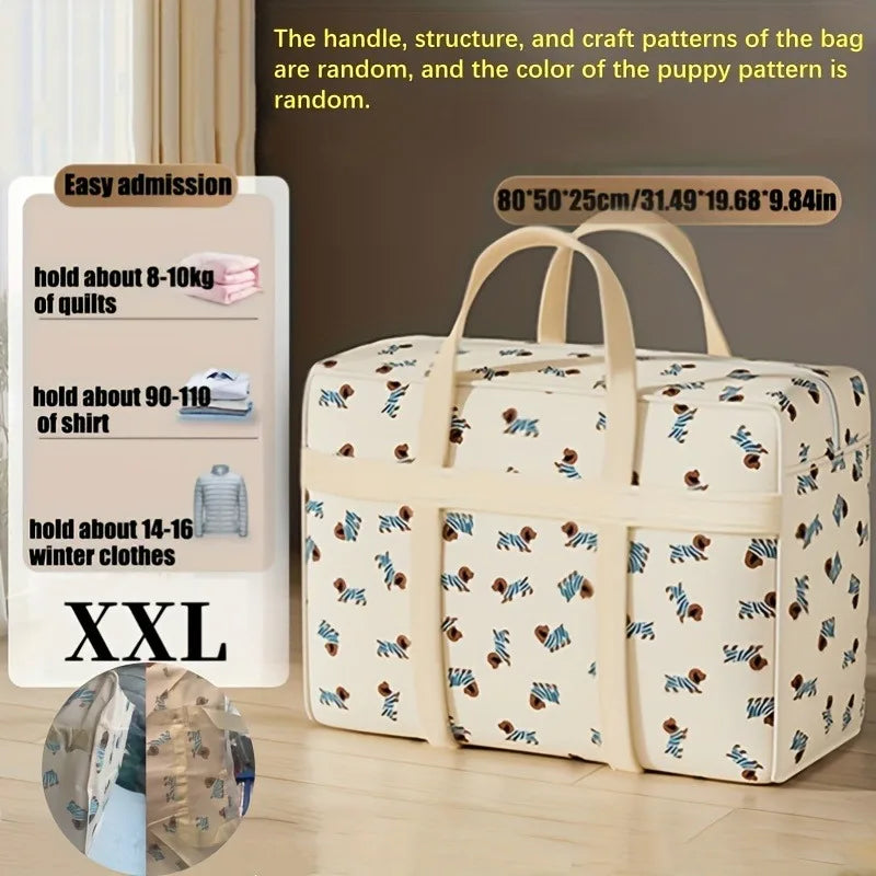 1pc Foldable Luggage Organizer Bag with Cute Puppy Pattern,Large Capacity Space-Saving Travel Storage Bag,Durable Polyester bag