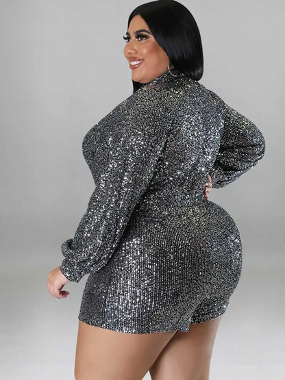 Jumpsuits Women Elegant Luxury Plus Size Party Ladies Long Sleeve Jumpsuit with Sequins 3xl 4xl 5xl Sexy Evening Woman Jumpsuit