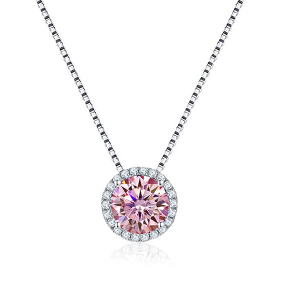 NeeTim 0.5ct 1ct Pink Blue Black Colorful Moissanite Necklaces for Women 925 Sterling Silver Box Chian Pendant Woman's Necklace