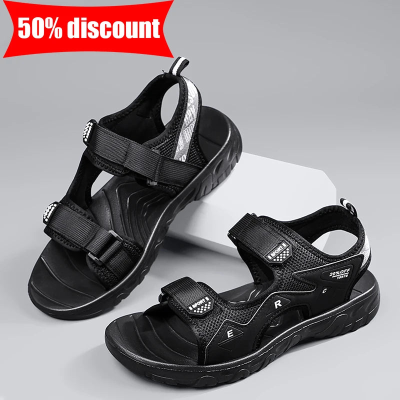 Mens Sandals Classic Black Comfortable Barefoot Outdoor Casual Beach Shoes Anti Slip Speed Drying Summer Walking Sandals Men