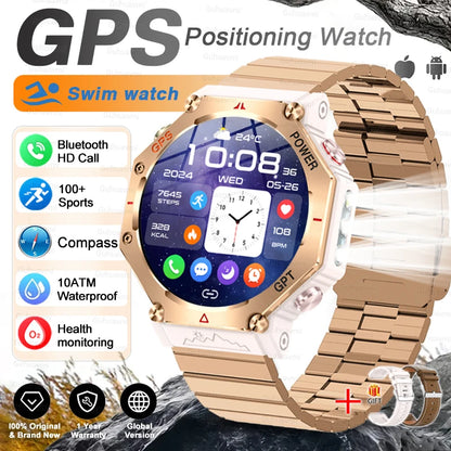 New Military Real GPS Smart Watch Men 10ATM IP69K Waterproof Swim Sports Watches Flashlight Bluetooth Call AMOLED HD Smartwatch