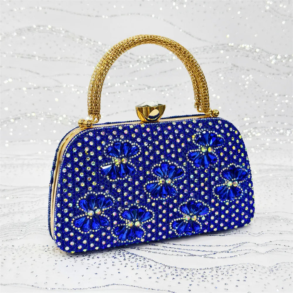 Luxury Handmade Flowers Shoes and Clutch for Women- Nigerian Style Elegant Crystal Heels with Matching Evening Bags