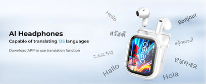 HTC NE20 AI Translation Earbuds - ANC Noise Cancelling, Touch Screen, 135 Lang. Support, Business Conference, Travel Headphones