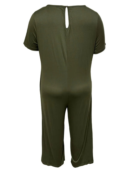 Plus Size 0XL-5XL Summer Rompers Overalls Women's Solid Color Jumpsuit with Pockets Casual Fashion Short Sleeve Jumpsuits