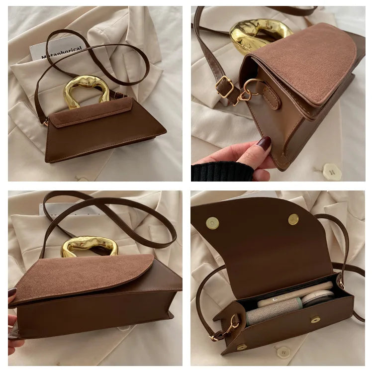 French Style Light Luxury Large Capacity, New Minimalist Design Casual Metal Hand-held Shoulder Crossbody Bags for Women