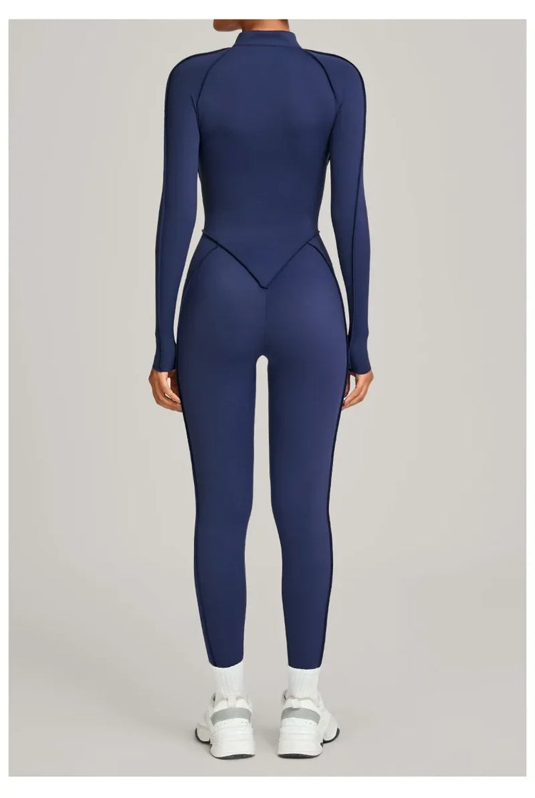 Women's Winter Yoga Jumpsuits Sports Fitness Hip-Lifting Slimming One-piece Zipper Long-Sleeved Outdoor Gym Workout Bodysuits