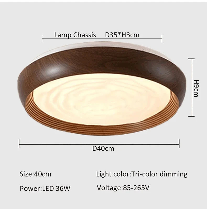Modern LED Ceiling Light Circular Wood Grain Walnut Acrylic Ceiling Lamp  Bedroom Living Room Restaurant Aisle Home Decor Lights
