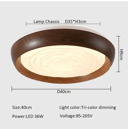 Modern LED Ceiling Light Circular Wood Grain Walnut Acrylic Ceiling Lamp  Bedroom Living Room Restaurant Aisle Home Decor Lights