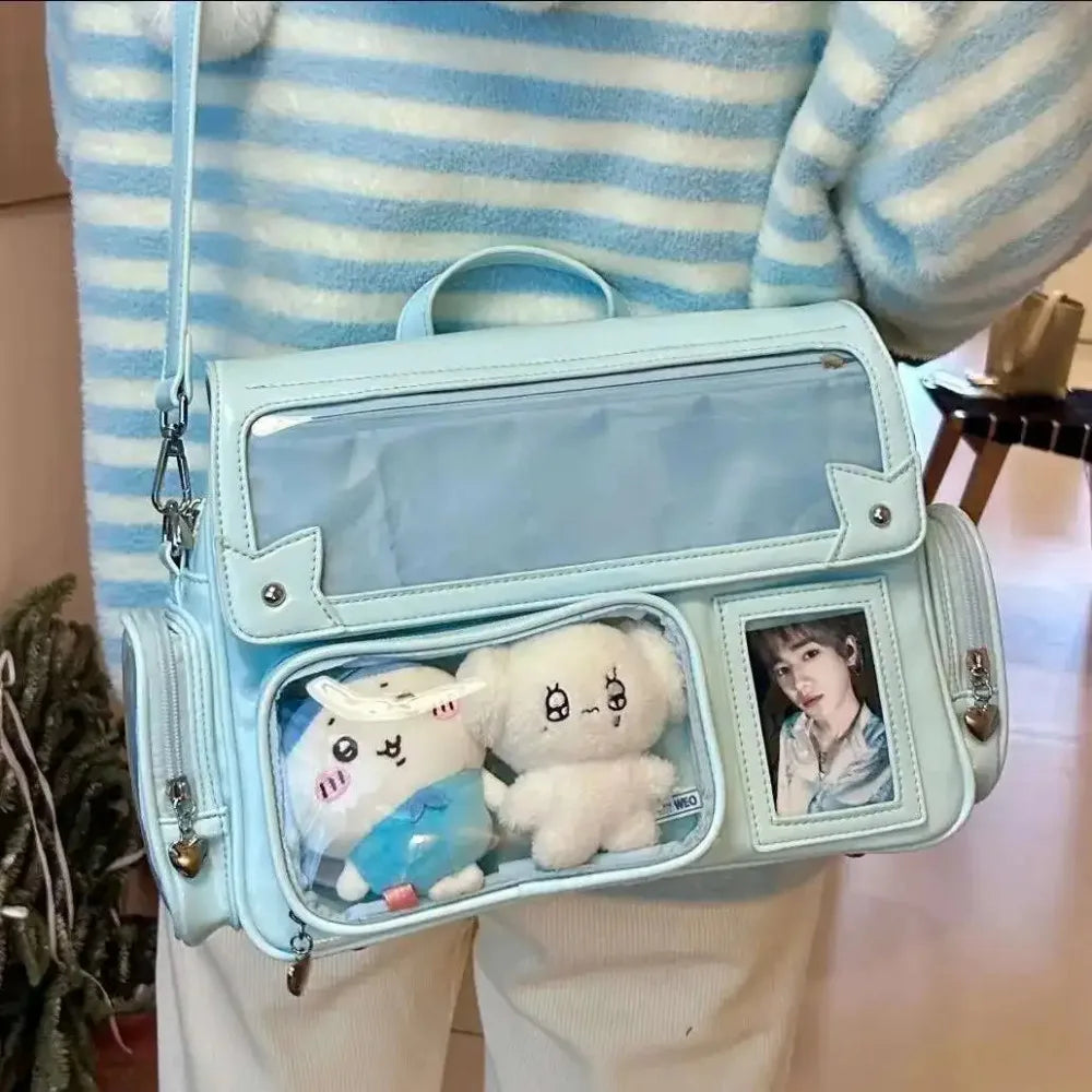 New Y2K Cute Ita Bag Harajuku Girl Transparent Pocket Large Capacity Crossbody Bag Lolita DIY Badge Display Casual Shoulder Bags