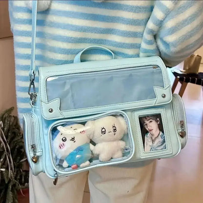 New Y2K Cute Ita Bag Harajuku Girl Transparent Pocket Large Capacity Crossbody Bag Lolita DIY Badge Display Casual Shoulder Bags