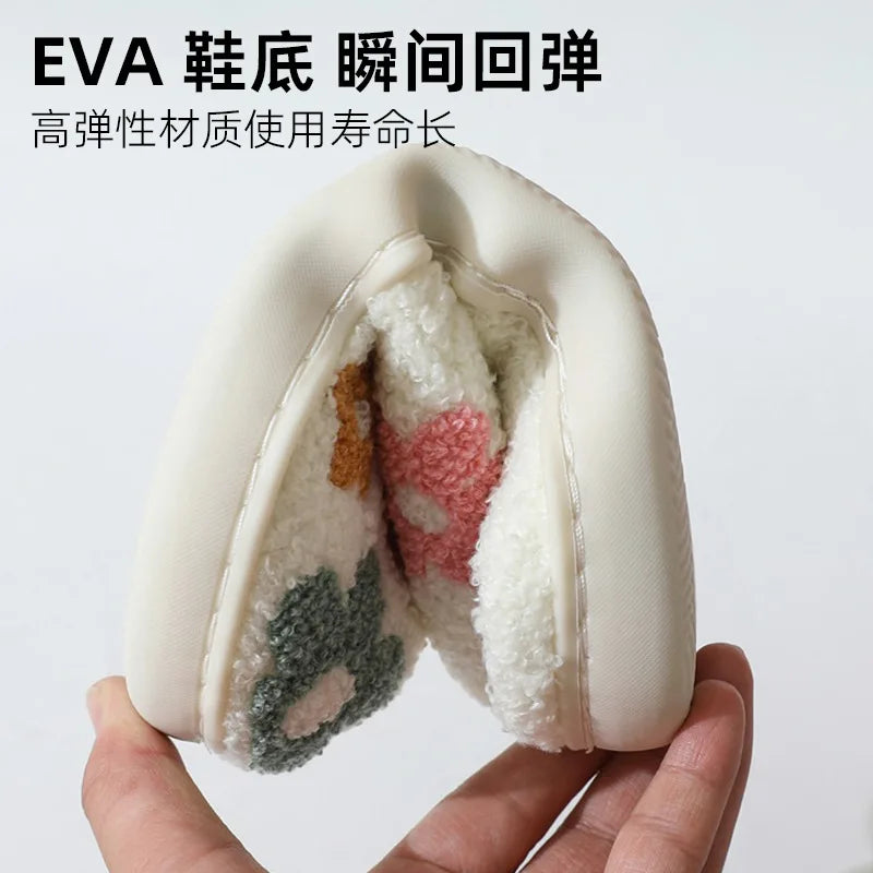 Women Floral Cotton Slippers, Thick Sole Soft Bottom Winter Indoor Home Warm Non‑Slip House Slippers