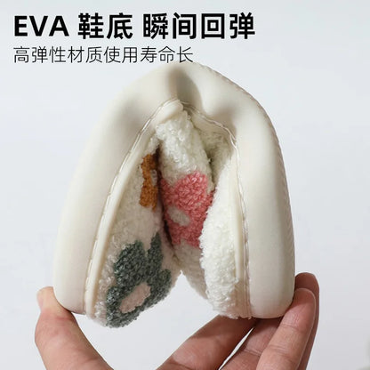 Women Floral Cotton Slippers, Thick Sole Soft Bottom Winter Indoor Home Warm Non‑Slip House Slippers