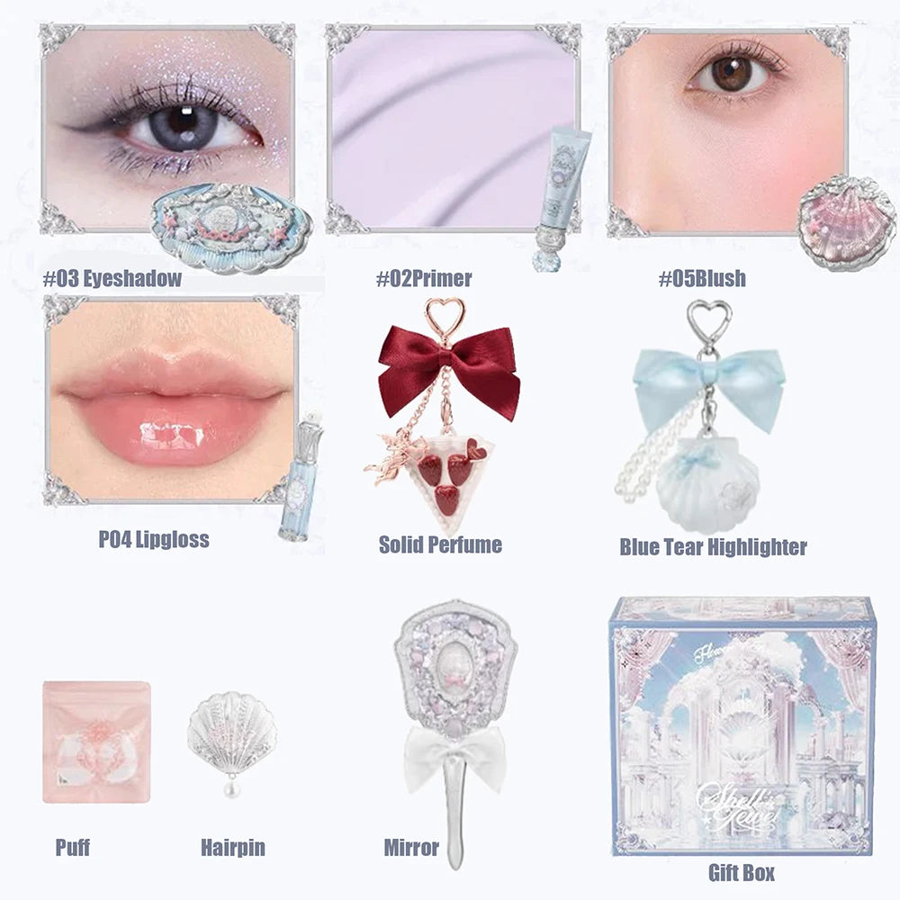Flower Knows Make Up Sets Cosmetics Full Set Shells Pearl Eyeshadow Lip Gloss Blushes For Cheek Highlighter Gift Box Makeup Kit