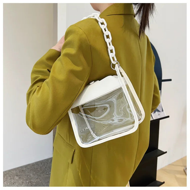 Clear Crossbody Bag for Women PVC Transparent Single Shoulder Chain Portable Messenger Bags Small Square  Satchel Bag Girls Gift