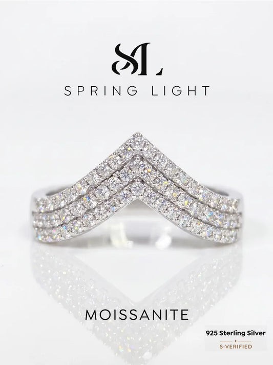 Fashion Real Round Moissanite Diamond V-shaped Rings for Women Daily Wear Anniversary Party 925 Sterling Silver Fine Jewelry
