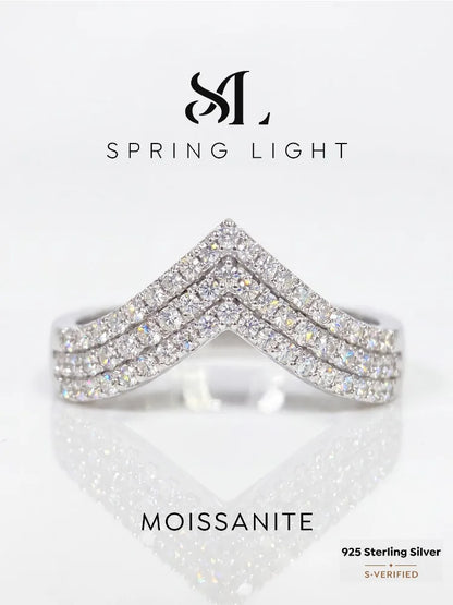 Fashion Real Round Moissanite Diamond V-shaped Rings for Women Daily Wear Anniversary Party 925 Sterling Silver Fine Jewelry