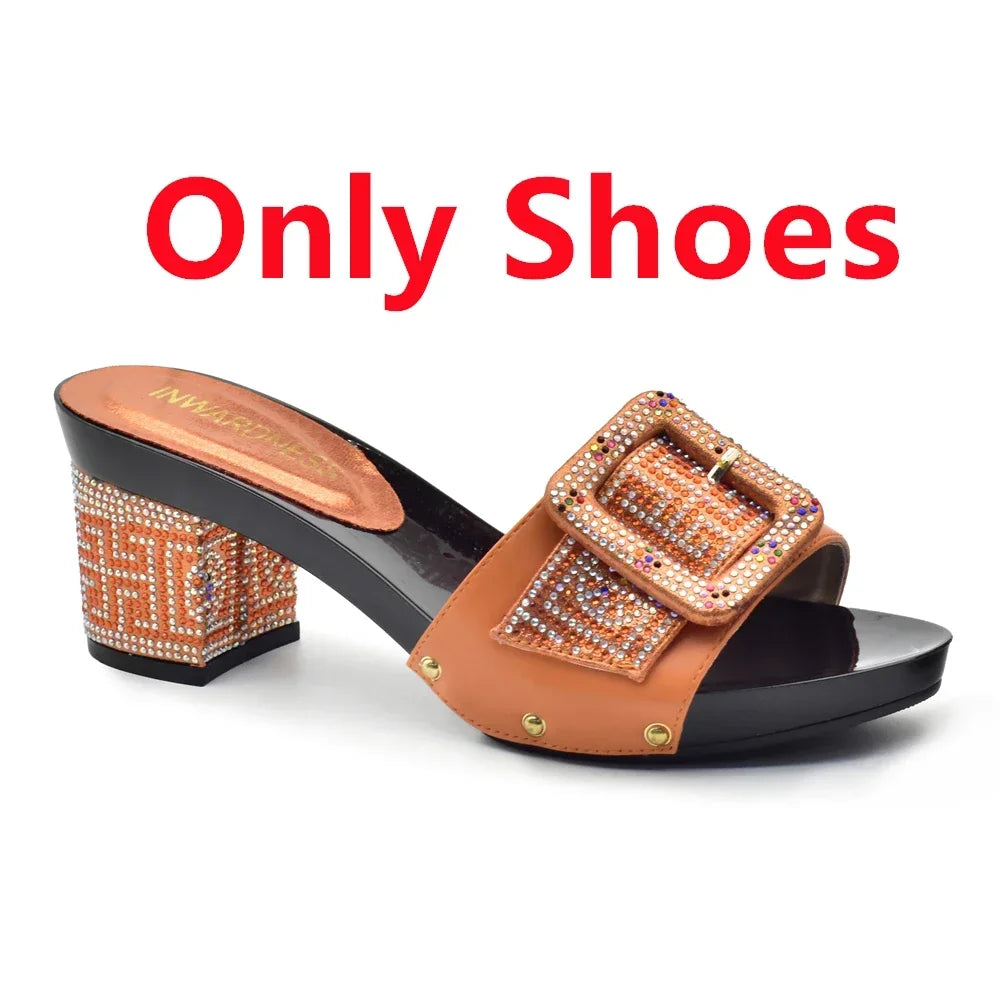 Latest African Shoes and Matching Bags Italian Nigerian Women Wedding Shoes and Bag Set with Rhinestone Luxury Designer Pumps