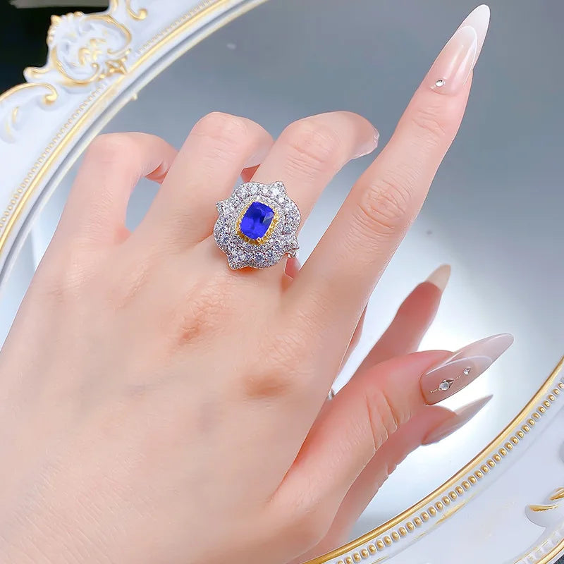 Luxury 18K Solid Platinum PT950 certifid new 6*8mm fat square blue demon cultivation ring high-end jewelry