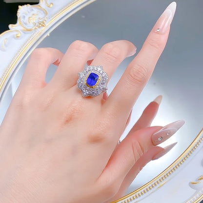 Luxury 18K Solid Platinum PT950 certifid new 6*8mm fat square blue demon cultivation ring high-end jewelry