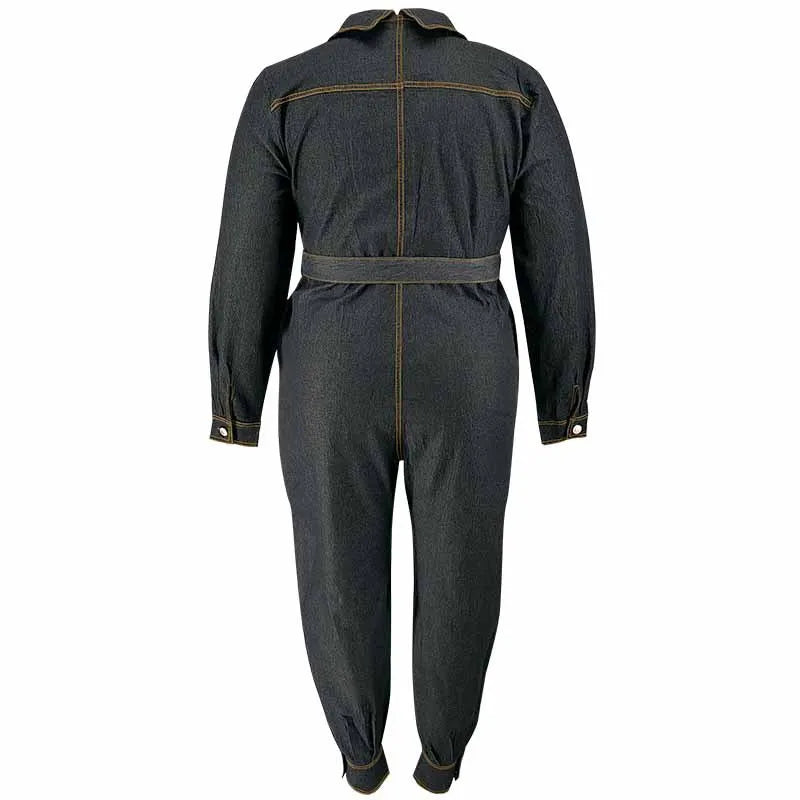 Jumpsuits Women Denim One Piece Turn Down Collar Y2k Streetwear Overalls Long Pants Lace Up High Waist Casual Spring Rompers