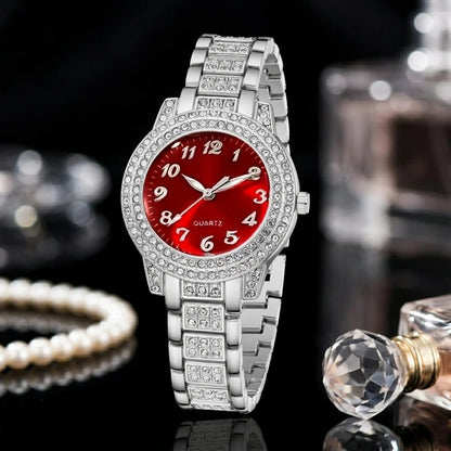 4Pcs/Set Unisex Jewelry Watches Women's Wristwatch Accessories Silver Red Trendy Fashionable Elegant Classic Exquisite Light Luxury Rhinestone Luxury Bracelet Watch Set Y2K Suitable for Daily Outfits Perfect Holiday Gift
