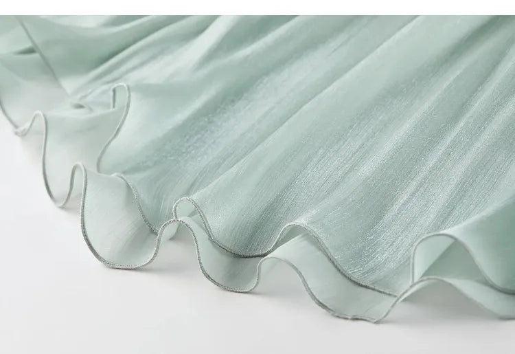 SENTUBILA Women's Summer Skirt 2026 Elegant Elastic Waist Sheen Flowy A Line Long Skirt for Woman Ladies Clothes 162QG4909