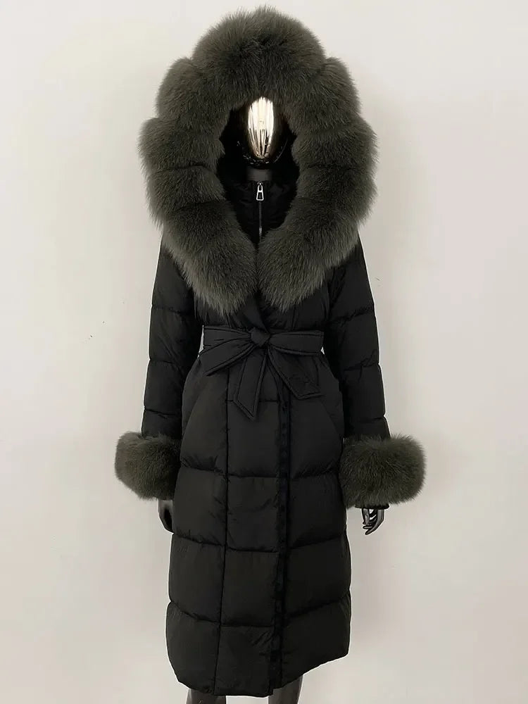 OFTBUY 2024 Long Winter Jacket Women Natural Real Raccoon Fox Fur Collar Hooded White Duck Down Coat Thick Warm Casual Outerwear