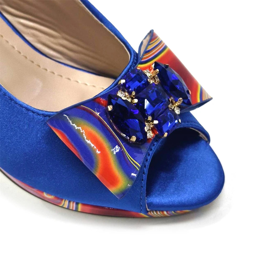 Venus Chan 2024 Fashion Purple Color Painted Rhinestones Elegant Peep Toe Sandals Shoes and Bag Set Italian Heels for Womens