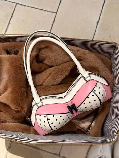 2026 New Women Bag Y2K PU Dot Lace Bow Fashion Sweet Shoulder Bag Handbag