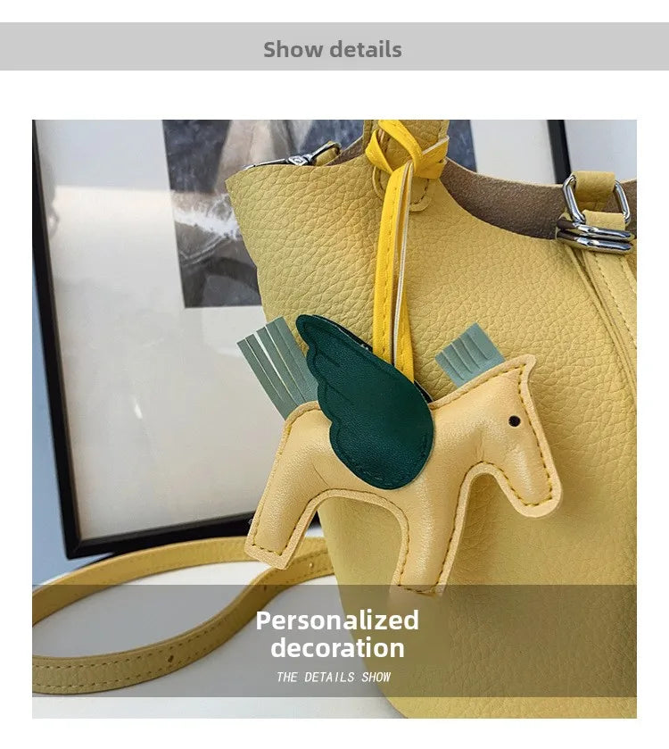 Fashion Vegetable Basket Bucket Bag Women's Autumn New Lychee Pattern Shoulder Bag Simple Solid Color Niche Messenger Bag