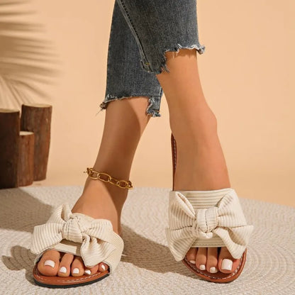 2026 Summer Fashion Women's Slippers New Big Bowknot Casual Sandals Women Luxury Soft Leisure Comfort Breathable Beach Shoes