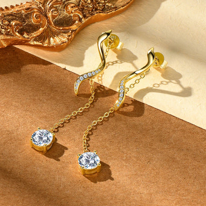 Sweetrain 1CT Moissanite Drop Earrings S925 Sterling Silver Long Tassel Dangle Earring for Women Wedding Jewelry Gifts with GRA