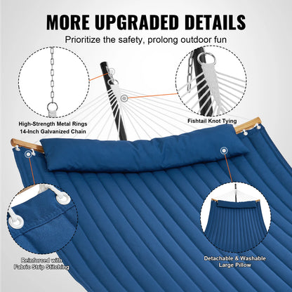 SucceBuy Two Person Hammock with Stand Included Double Hammock with Curved Spreader Bar and Detachable Pillow and Portable Bag