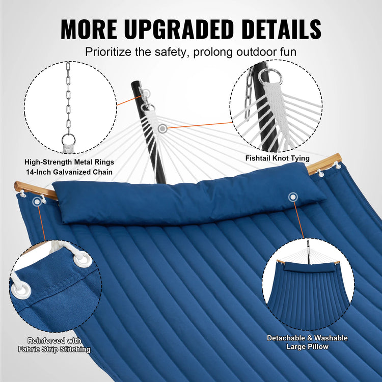 SucceBuy Two Person Hammock with Stand Included Double Hammock with Curved Spreader Bar and Detachable Pillow and Portable Bag