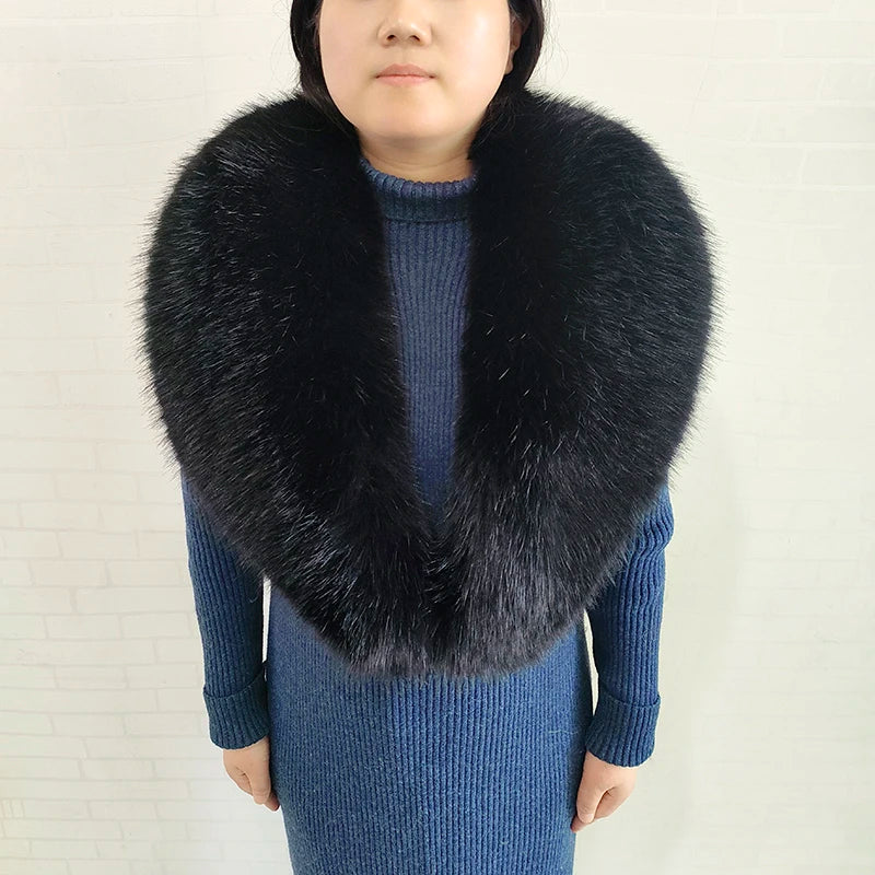 Large Women Faux Fox Fur Scarf Winter Jackets Warm Fluffy Shawl Fashion Artificial Fur Collar And Cuff Set Fluffy Scarves Female