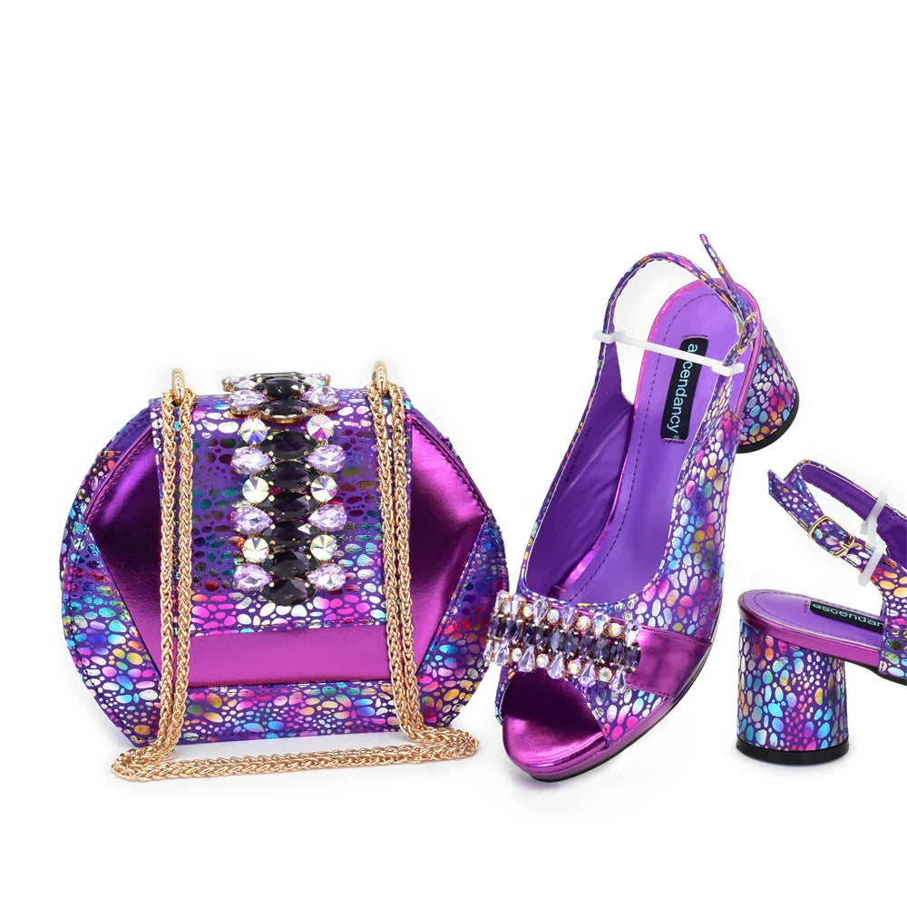 New Arrival Shoes and Bags Set for Women 2026 Luxury Nigerian Shoe and Bag Set for Women Italy Rhinestone Wedding Party Pumps