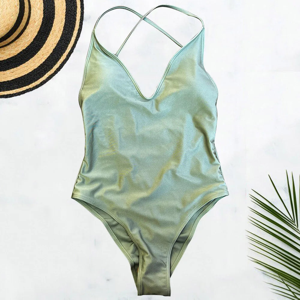 Solid One Piece Swimsuit Women Swimwear 2025 New Bikini Sexy Bodysuit Plus Size Bathing Suit Swimming Suit Maillot De Bain Femme