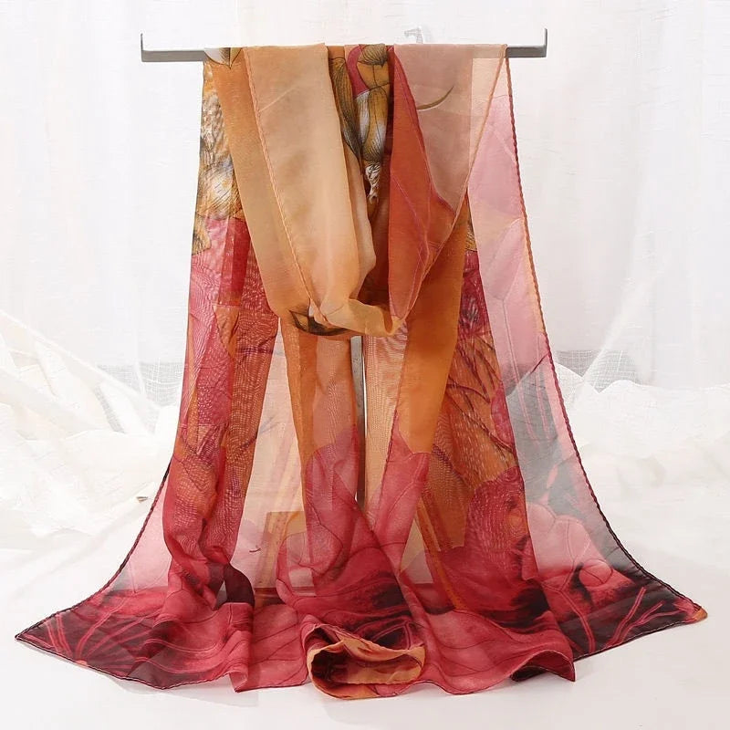 Thick Summer Floral Printed Hijab Chiffon Shawl For Muslim Woman Sun Protection Long Scarf Ladies Casual Wraps Headband 150*50cm
