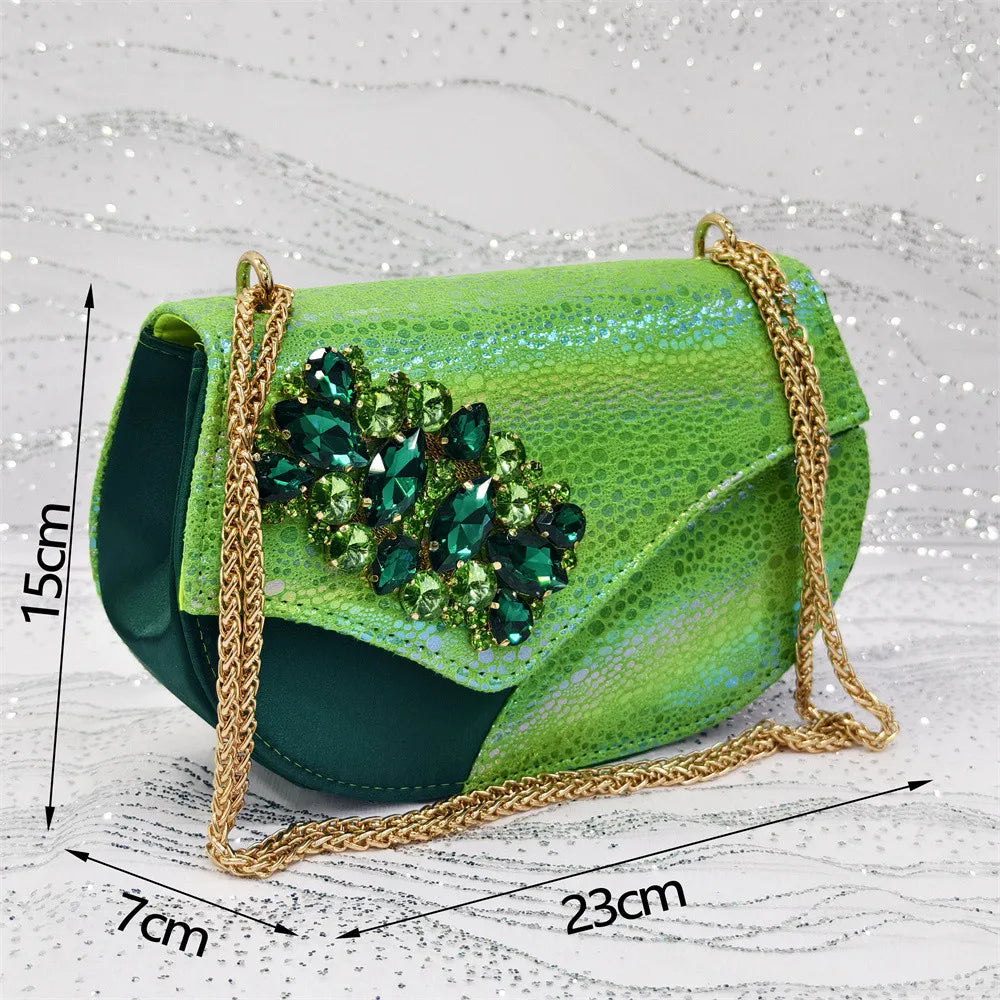 Elegant Orange Color 2025 Rhinestone High-Heels Shoes & Handbag Set – Luxury Wedding & Party Accessories