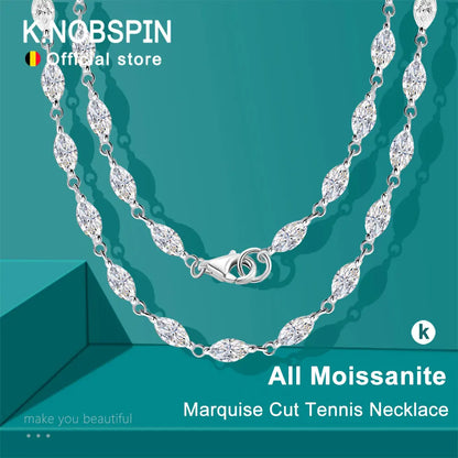 KNOBSPIN 14.35-19ct Marquise Cut Moissanite Tennis Necklaces for Women Wedding Jewelry s925 Silver Authentic Moissanite Necklace