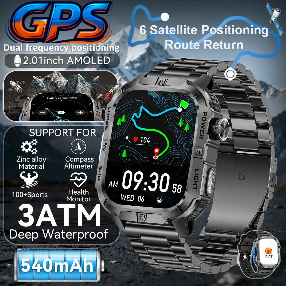 New Outdoor Military Men Smartwatch Equipped With GPS Sports LED Lighting, Compass, Wireless Communication IP68 Waterproof Watch