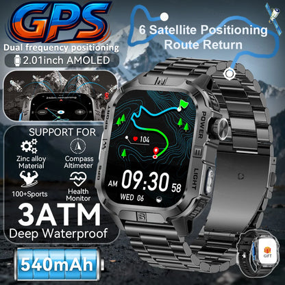 New Outdoor Military Men Smartwatch Equipped With GPS Sports LED Lighting, Compass, Wireless Communication IP68 Waterproof Watch