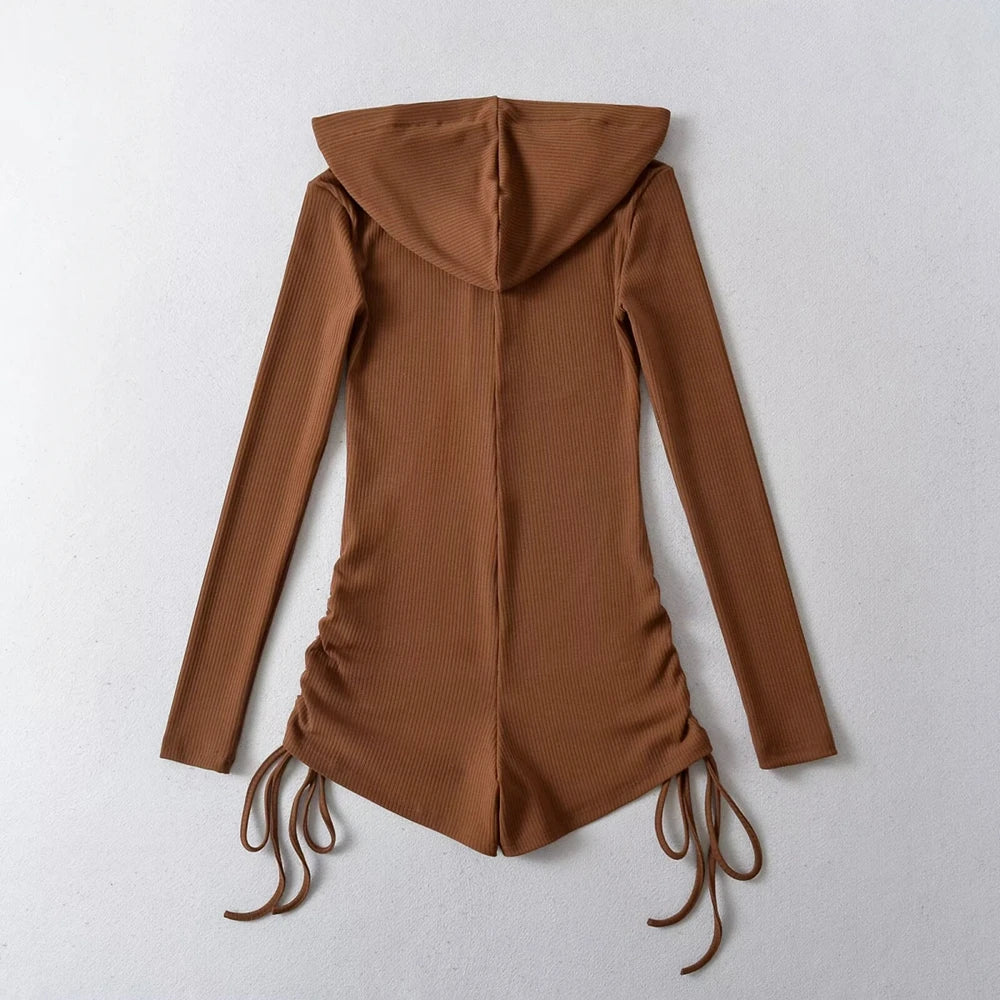 Women's Jumpsuits Y2k Shorts Playsuits 90s Vintage Slim Casual Sexy Bodysuits Long Sleeves Aesthetic Punk Korea Hooded With Hat