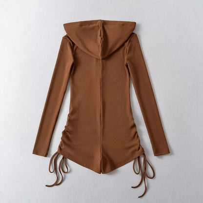 Women's Jumpsuits Y2k Shorts Playsuits 90s Vintage Slim Casual Sexy Bodysuits Long Sleeves Aesthetic Punk Korea Hooded With Hat