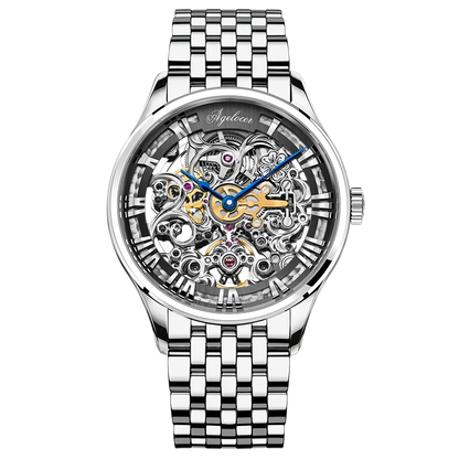 AGELOCER Original Baroque Art Carved Watch Men Luxury Business Formal Skeleton Automatic Mechanical Watch Birthday Gift for Men