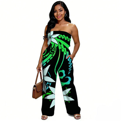 Newly designed Polynesian-style casual loose-shoulder women's one-piece pants with ethnic style - Samoan wide-leg pants