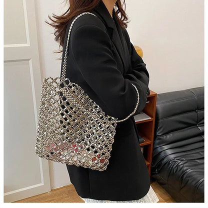 2026 Fashion Exquisite Bead Sense of Luxury Hollow Out Women‘s Handbags Hot Sale New No Zipper Acrylic Square Shoulder Bags