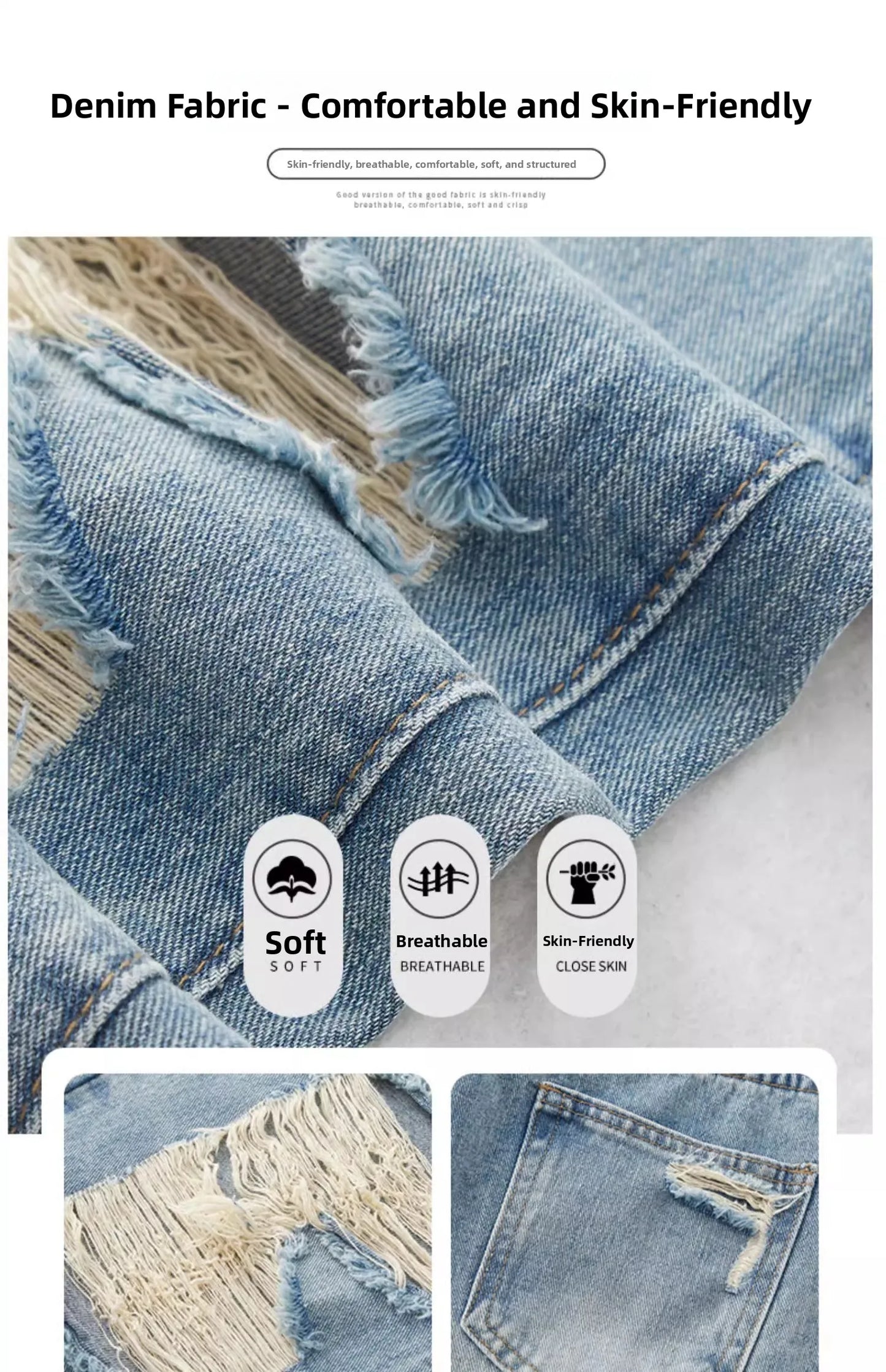 Trendy Ripped Straight Leg Jeans Women's Spring Summer High Waist Loose Wide Leg Pants Slimming Design Casual Denim Jeans